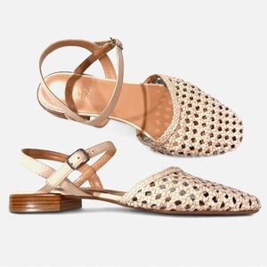 Crown Vintage Women's Perla Open Weave Leather Flat in Light Cream Size 9.5M NEW